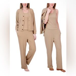 Women's Textured 3 pc Lounge Set in Tan - Size Medium NWT